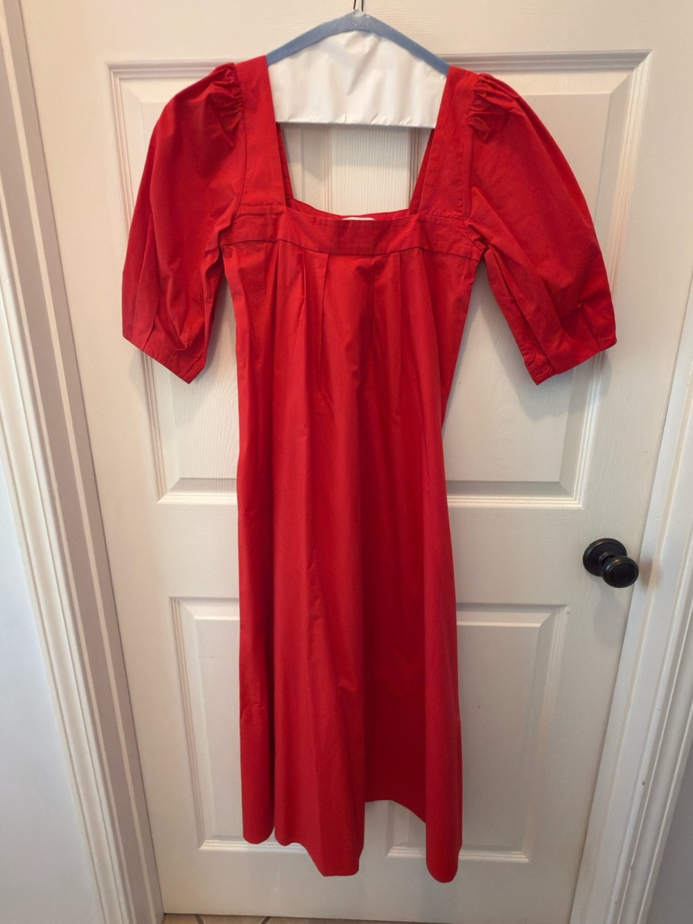 Hunter Bell Waverly Dress Red Square-Neck Midi Dress with Puff Sleeves